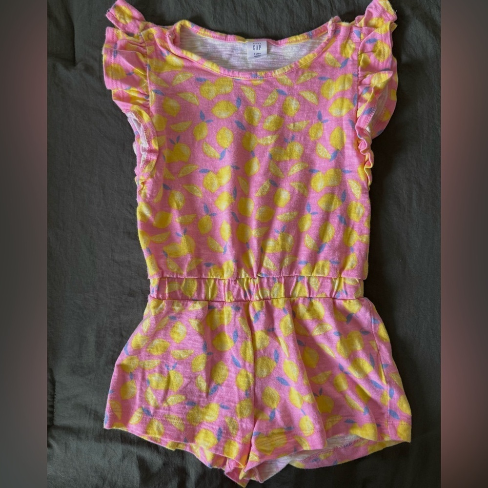 Baby Gap Toddler Lemon Print Romper | 3T | Pink | 100% Cotton